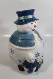 GKAO White and Blue Scarfed Snowman Ceramic Cookie Jar