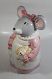 1990 House of Lloyd Grey Mouse in a Pink Dress Holding a Teddy Bear Ceramic Cookie Jar