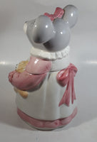 1990 House of Lloyd Grey Mouse in a Pink Dress Holding a Teddy Bear Ceramic Cookie Jar