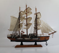 Vintage Highly Detailed 3 Mast Wooden Sail Boat Ship Model Nautical Collectible 13" Long