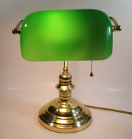 Vintage Style Curved Green Glass on Brass Bankers Desk Lamp 15" Tall