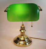 Vintage Style Curved Green Glass on Brass Bankers Desk Lamp 15" Tall