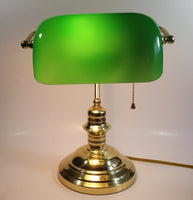 Vintage Style Curved Green Glass on Brass Bankers Desk Lamp 15" Tall