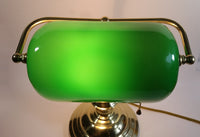 Vintage Style Curved Green Glass on Brass Bankers Desk Lamp 15" Tall