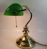 Vintage Style Curved Green Glass on Brass Bankers Desk Lamp 15" Tall