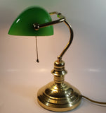 Vintage Style Curved Green Glass on Brass Bankers Desk Lamp 15" Tall