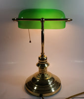 Vintage Style Curved Green Glass on Brass Bankers Desk Lamp 15" Tall