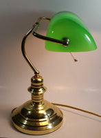 Vintage Style Curved Green Glass on Brass Bankers Desk Lamp 15" Tall