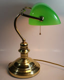 Vintage Style Curved Green Glass on Brass Bankers Desk Lamp 15" Tall