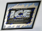 1993 Budweiser Cold Filtered Ice Draft Beer Black, Blue and White Slanted Pub Mirror 23" x 26" Anheuser-Busch