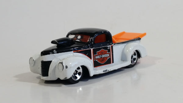 2001 Hot Wheels Harley Davidson Motor Cycles '40 Ford Truck White Black Die Cast Toy Car Vehicle