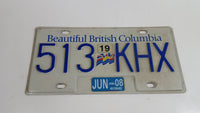 Beautiful British Columbia White with Blue Letters Vehicle License Plate 513 KHX