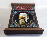 Rare Version Vintage 1970s Schmidt Beer Stained Glass Style Hard Plastic 15" x 18 1/2" Electric Plug In Clock Sign Working