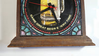 Rare Version Vintage 1970s Schmidt Beer Stained Glass Style Hard Plastic 15" x 18 1/2" Electric Plug In Clock Sign Working