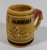 Hawaii Hula Girl Palm Trees Pineapples Ceramic Raised Relief Miniature 2 3/8" Tall Beer Stein Shaped Shot Glass