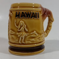 Hawaii Hula Girl Palm Trees Pineapples Ceramic Raised Relief Miniature 2 3/8" Tall Beer Stein Shaped Shot Glass