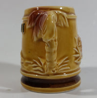 Hawaii Hula Girl Palm Trees Pineapples Ceramic Raised Relief Miniature 2 3/8" Tall Beer Stein Shaped Shot Glass