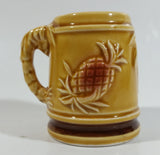 Hawaii Hula Girl Palm Trees Pineapples Ceramic Raised Relief Miniature 2 3/8" Tall Beer Stein Shaped Shot Glass