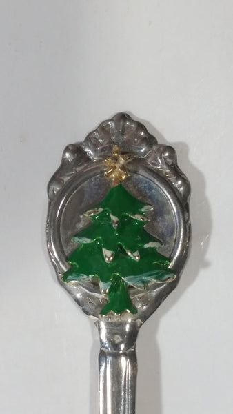 3D Green Christmas Tree with Gold Star Silver Plated Steel Metal Spoon