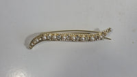 Clear Rhinestone and Faux Pearl Gold Tone Costume Jewelry Brooch