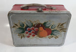 Vintage Thermos Brand Fruit Themed Red and Silver Tin Metal Lunch Box