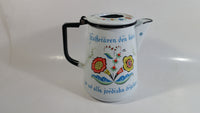 Swedish Berggren Enamelware Coffee Pot Kettle That Says "Kaffetaren den basta ar av alla jordiska drycker"