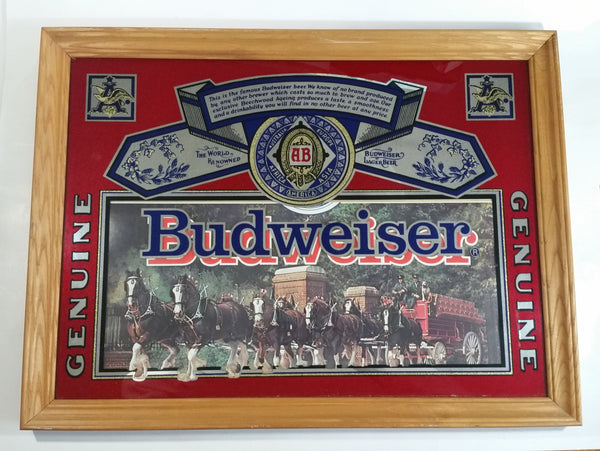 Vintage Stamford Art Genuine Budweiser Beer Clydesdale Horses 18" x 24" Large Bar Lounge Pub Mirror