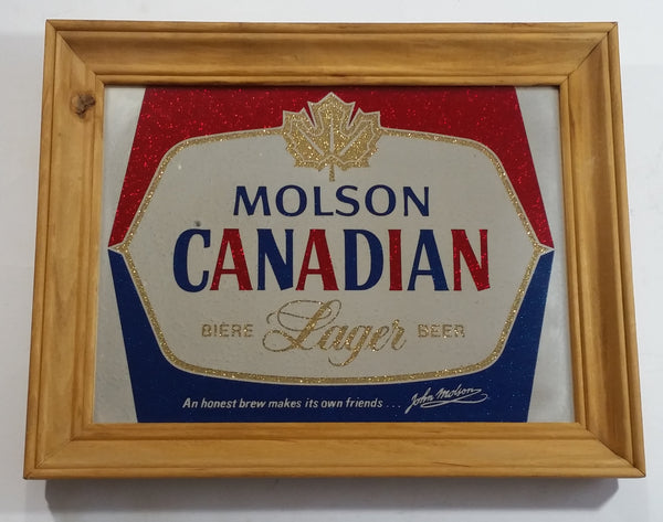 Vintage Molson Canadian Lager Beer Biere 11" x 14" Wooden Framed Advertising Mirror Pub Lounge Bar Collectible