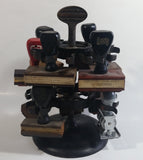 Antique 1905 Patent Cast Iron Double Level Carousel Rubber Stamp Holder with 12 Rubber Stamps