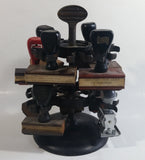 Antique 1905 Patent Cast Iron Double Level Carousel Rubber Stamp Holder with 12 Rubber Stamps