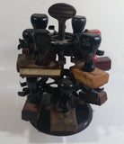 Antique 1905 Patent Cast Iron Double Level Carousel Rubber Stamp Holder with 12 Rubber Stamps