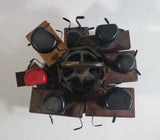 Antique 1905 Patent Cast Iron Double Level Carousel Rubber Stamp Holder with 12 Rubber Stamps