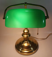 Vintage Style Curved Green Glass on Brass Bankers Desk Lamp 15" Tall