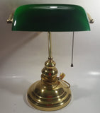 Vintage Style Curved Green Glass on Brass Bankers Desk Lamp 15" Tall