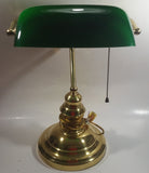 Vintage Style Curved Green Glass on Brass Bankers Desk Lamp 15" Tall