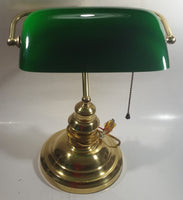 Vintage Style Curved Green Glass on Brass Bankers Desk Lamp 15" Tall