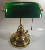 Vintage Style Curved Green Glass on Brass Bankers Desk Lamp 15" Tall