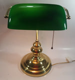 Vintage Style Curved Green Glass on Brass Bankers Desk Lamp 15" Tall