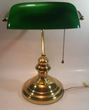 Vintage Style Curved Green Glass on Brass Bankers Desk Lamp 15" Tall