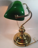 Vintage Style Curved Green Glass on Brass Bankers Desk Lamp 15" Tall