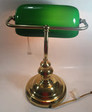 Vintage Style Curved Green Glass on Brass Bankers Desk Lamp 15" Tall