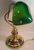 Vintage Style Curved Green Glass on Brass Bankers Desk Lamp 15" Tall