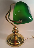 Vintage Style Curved Green Glass on Brass Bankers Desk Lamp 15" Tall