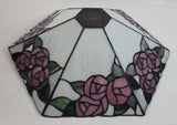 Retro Tiffany Style Slag Leaded Glass White with Pink Flower Decor Lamp Shade