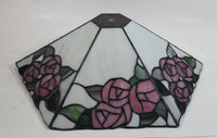 Retro Tiffany Style Slag Leaded Glass White with Pink Flower Decor Lamp Shade