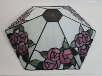 Retro Tiffany Style Slag Leaded Glass White with Pink Flower Decor Lamp Shade