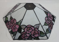 Retro Tiffany Style Slag Leaded Glass White with Pink Flower Decor Lamp Shade