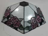 Retro Tiffany Style Slag Leaded Glass White with Pink Flower Decor Lamp Shade