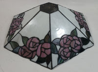 Retro Tiffany Style Slag Leaded Glass White with Pink Flower Decor Lamp Shade