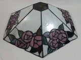 Retro Tiffany Style Slag Leaded Glass White with Pink Flower Decor Lamp Shade